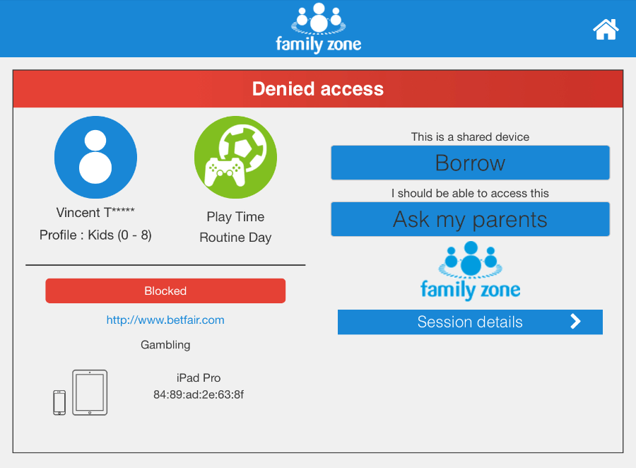 Family Zone denied access screen
